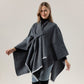 Solid Knit Poncho Shawl,Warm Fall/Winter Cape with Slit and Crossbar Design(Black)