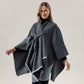 Solid Knit Poncho Shawl,Warm Fall/Winter Cape with Slit and Crossbar Design(Dark gray)