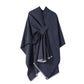 Solid Knit Poncho Shawl,Warm Fall/Winter Cape with Slit and Crossbar Design(Navy blue)