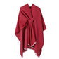 Solid Knit Poncho Shawl,Warm Fall/Winter Cape with Slit and Crossbar Design(Red)