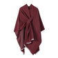 Solid Knit Poncho Shawl,Warm Fall/Winter Cape with Slit and Crossbar Design(Wine red)