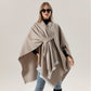 Solid Knit Poncho Shawl,Warm Fall/Winter Cape with Slit and Crossbar Design(Wine red)