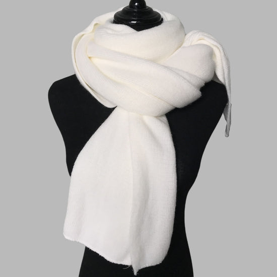 White Imitation Cashmere Solid Scarf - Warm Winter Shawl for Men and Women