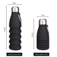 Black Collapsible Silicone Water Bottle - Portable Sports Hydration Flask with Carabiner, 550ml/300ml