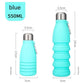 Blue Collapsible Silicone Water Bottle - Portable Sports Hydration Flask with Carabiner, 550ml/300ml