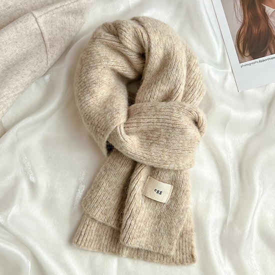 Beige Cozy Knit Scarf - Soft Wool-Blend Winter Neck Wrap, Warm and Stylish