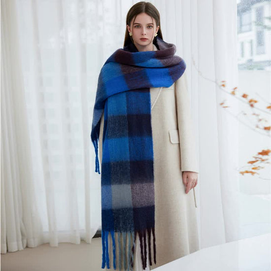 Winter Luxe Warm Oversized Scarf-Cozy Thick Plaid Wrap, European Chic Style(Yellow green plaid)