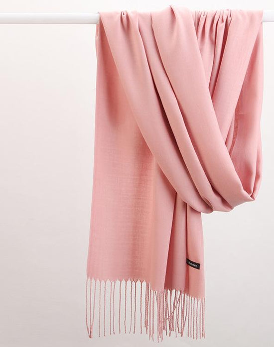 Luxe Soft Imitation Cashmere Scarf - Warm Solid Tone Shawl with Elegant Fringe(Pink)