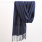 Luxe Soft Imitation Cashmere Scarf - Warm Solid Tone Shawl with Elegant Fringe(Navy blue)