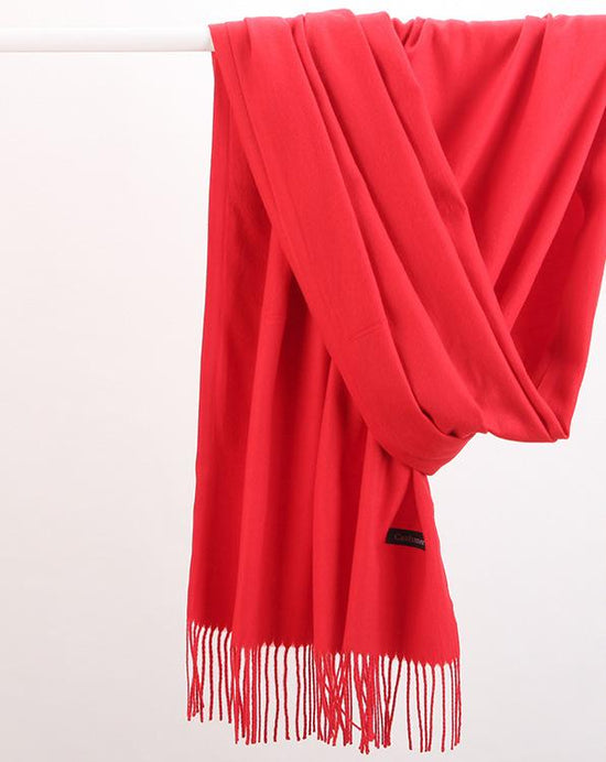 Luxe Soft Imitation Cashmere Scarf - Warm Solid Tone Shawl with Elegant Fringe(Red)