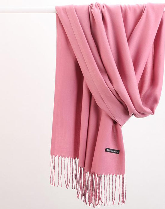 Luxe Soft Imitation Cashmere Scarf - Warm Solid Tone Shawl with Elegant Fringe(Red bean paste)