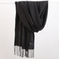 Luxe Soft Imitation Cashmere Scarf - Warm Solid Tone Shawl with Elegant Fringe(Pure black)