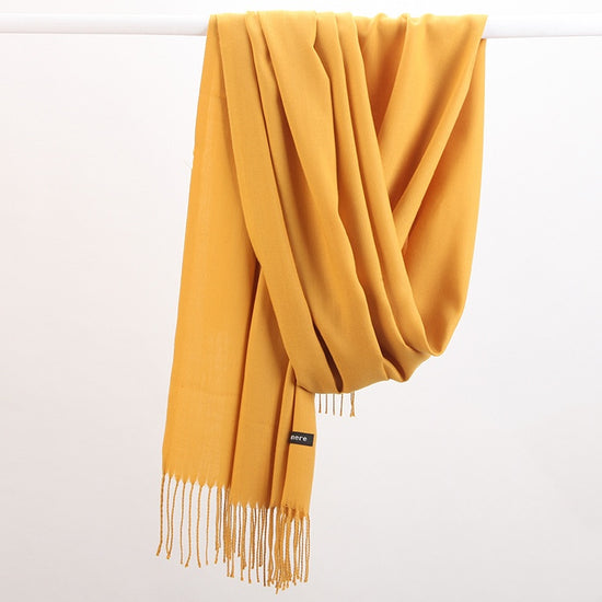 Luxe Soft Imitation Cashmere Scarf - Warm Solid Tone Shawl with Elegant Fringe(Turmeric)