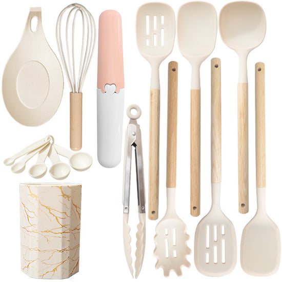 White 12-Piece Silicone Cooking Utensil Set - Non-Stick Food-Grade Kitchen Tools with Holder