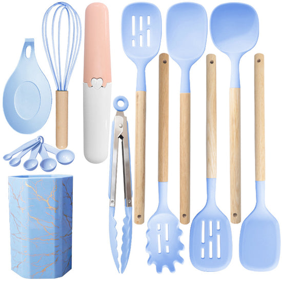 Blue 12-Piece Silicone Cooking Utensil Set - Non-Stick Food-Grade Kitchen Tools with Holder