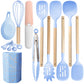 Blue 12-Piece Silicone Cooking Utensil Set - Non-Stick Food-Grade Kitchen Tools with Holder