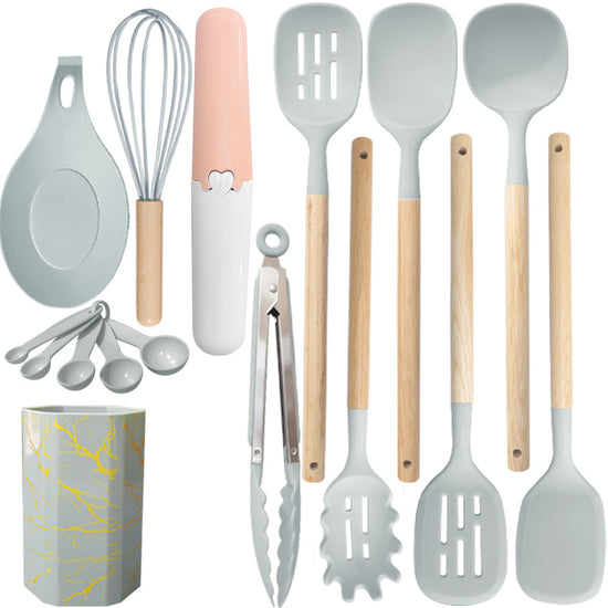 Gray 12-Piece Silicone Cooking Utensil Set - Non-Stick Food-Grade Kitchen Tools with Holder