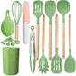 Bamboo Leaf Green 12-Piece Silicone Cooking Utensil Set - Non-Stick Food-Grade Kitchen Tools with Holder