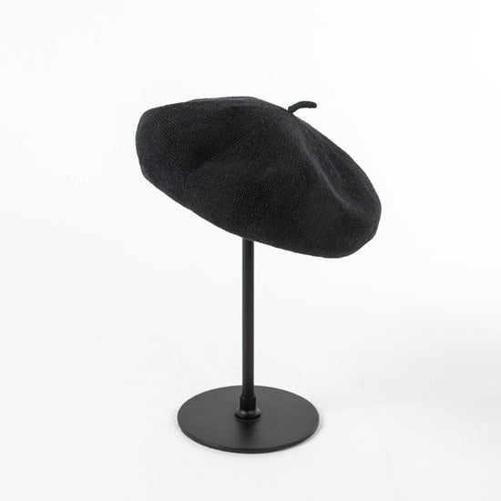 Black Linen Knit Beret - Classic Soft and Stylish Headwear