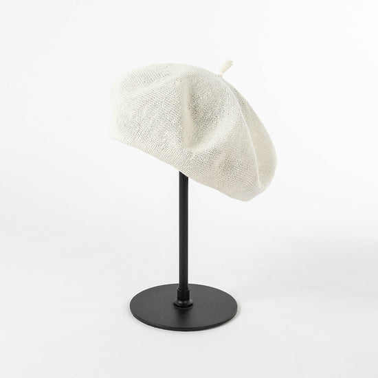 White Linen Knit Beret - Classic Soft and Stylish Headwear