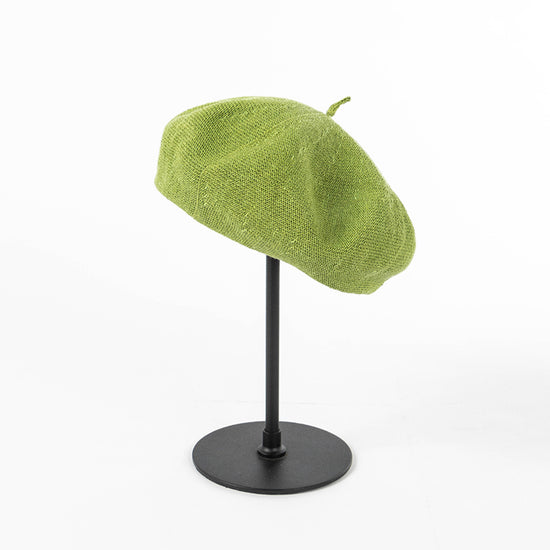 Olive green Linen Knit Beret - Classic Soft and Stylish Headwear