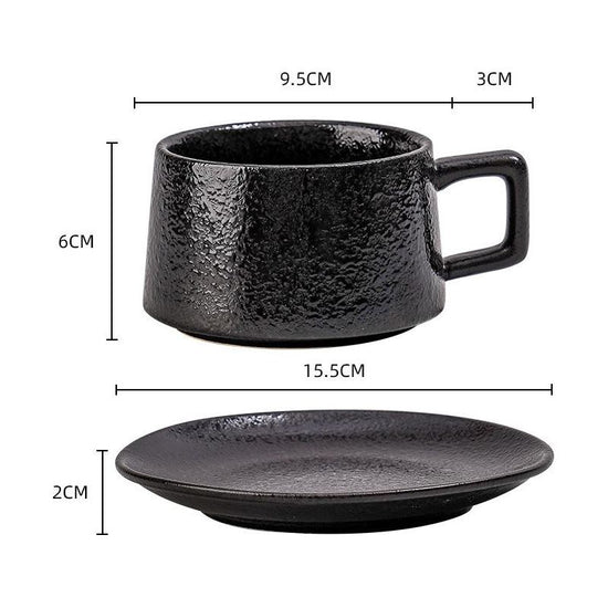 Vintage Ceramic Coffee Cup and Saucer Set - Elegant Afternoon Tea Set(Ink Black)