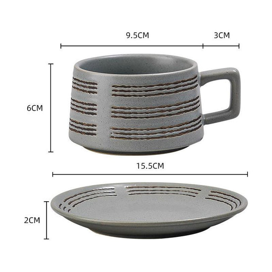 Vintage Ceramic Coffee Cup and Saucer Set - Elegant Afternoon Tea Set(Wave Pattern Gray)