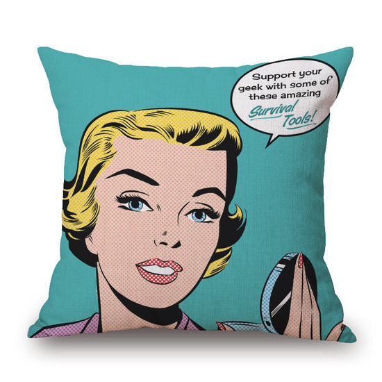 Pop Art Graphic Throw Pillow - Vintage Style Cushion for Home Decor(Blue-green)