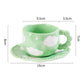 Hand-Painted Ceramic Coffee Mug and Saucer Set - Whimsical Afternoon Tea Cup with Spoon(White cloud-green)