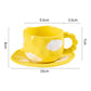 Hand-Painted Ceramic Coffee Mug and Saucer Set - Whimsical Afternoon Tea Cup with Spoon(White cloud-yellow)