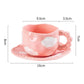 Hand-Painted Ceramic Coffee Mug and Saucer Set - Whimsical Afternoon Tea Cup with Spoon(White cloud-pink)