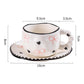 Hand-Painted Ceramic Coffee Mug and Saucer Set - Whimsical Afternoon Tea Cup with Spoon(Black-edged bow)