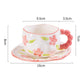 Hand-Painted Ceramic Coffee Mug and Saucer Set - Whimsical Afternoon Tea Cup with Spoon(Smiley pink flower)