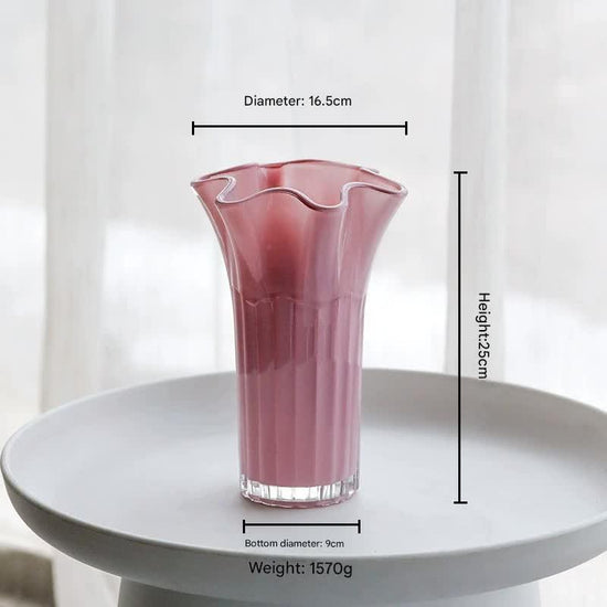 Nordic-Style Glass Vase - Elegant Fluted Flower Vase for Home Decor(Pink)