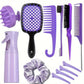Complete Hair Styling Kit with Detangling Brushes, Combs, Spray Bottle, and Accessories(Purple)