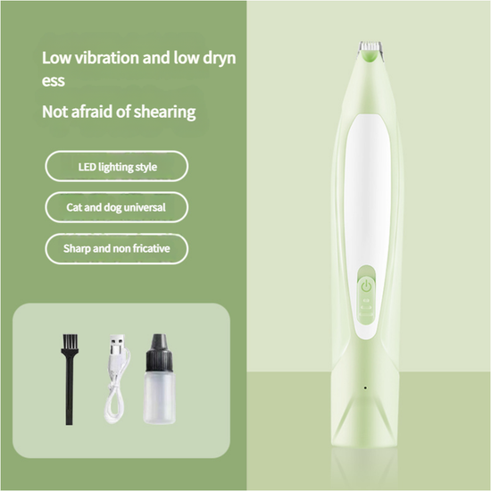Electric Pet Hair Clipper with Type-C Charging, LED Light, and Grooming Accessories(green)