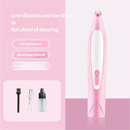Electric Pet Hair Clipper with Type-C Charging, LED Light, and Grooming Accessories(pink)