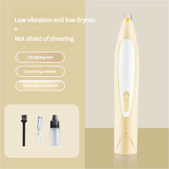 Electric Pet Hair Clipper with Type-C Charging, LED Light, and Grooming Accessories(yellow)