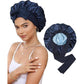 Luxury Double-Sided Satin Bonnet with Elastic Band(Navy blue + light blue lining)