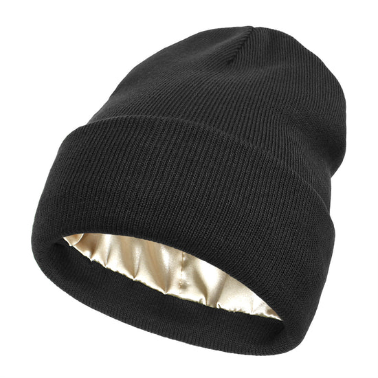 Premium Warm Beanie with Silk Satin Lining(black)