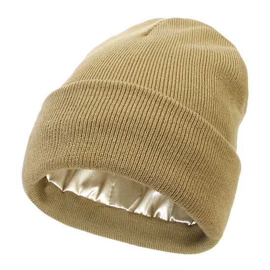 Premium Warm Beanie with Silk Satin Lining(Khaki)