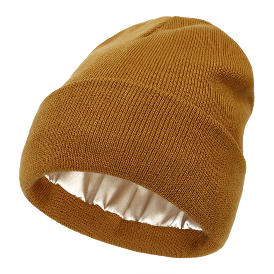 Premium Warm Beanie with Silk Satin Lining(Caramel)