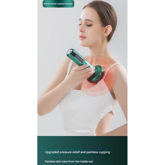 Rechargeable 6-Level Electric Cupping & Gua Sha Massager with LED Display & Magnetic Therapy Head(green)