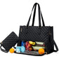 Stylish Quilted Laptop & Lunch Tote Bag , Water-Resistant with Insulated Compartment & Clutch(black)