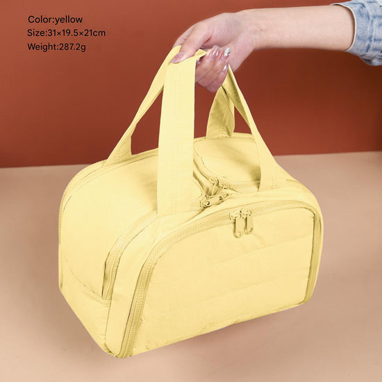 Portable Multi-Compartment Travel Toiletry & Makeup Organizer Bag with Brush Holders(Yellow)