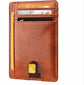 Slim Minimalist Leather Wallet with ID Window & RFID Blocking - Holds 12 Cards & Cash(Yellow Brown)