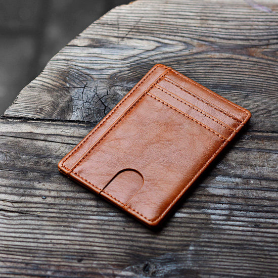 Slim Minimalist Leather Wallet with ID Window & RFID Blocking - Holds 12 Cards & Cash(Black)