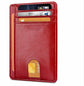Slim Minimalist Leather Wallet with ID Window & RFID Blocking - Holds 12 Cards & Cash(Red)