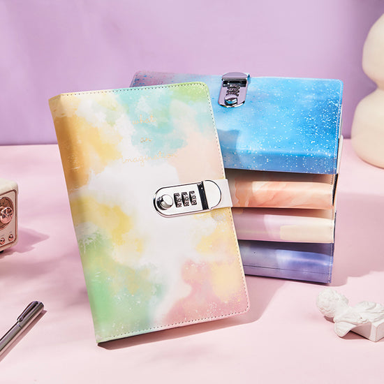 A5 Tie-Dye Journal with Combination Lock - 240 Pages, Soft Touch Cover Diary(Light blue)