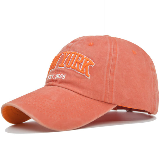 Vintage New York Est. 1625" Washed Cotton Baseball Cap - Adjustable & Unisex(Orange)"